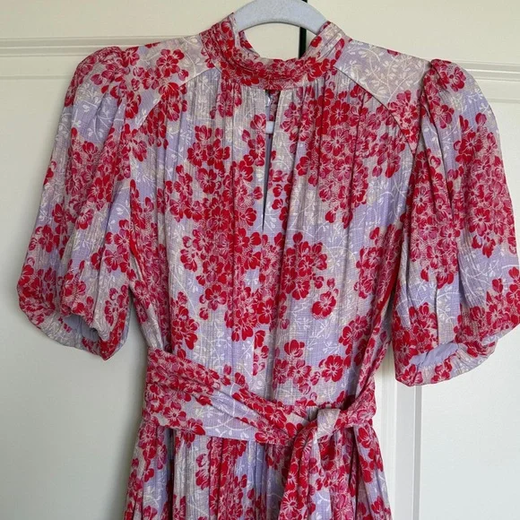 ME+EM 2 Layered Violets Print Midi Dress EUC Belt Lined Floral Fit Flare - Picture 9 of 16